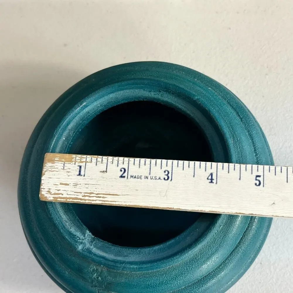 Vintage Lathe Turned Wooden Trinket Box with Lid Ombre Blue Teal